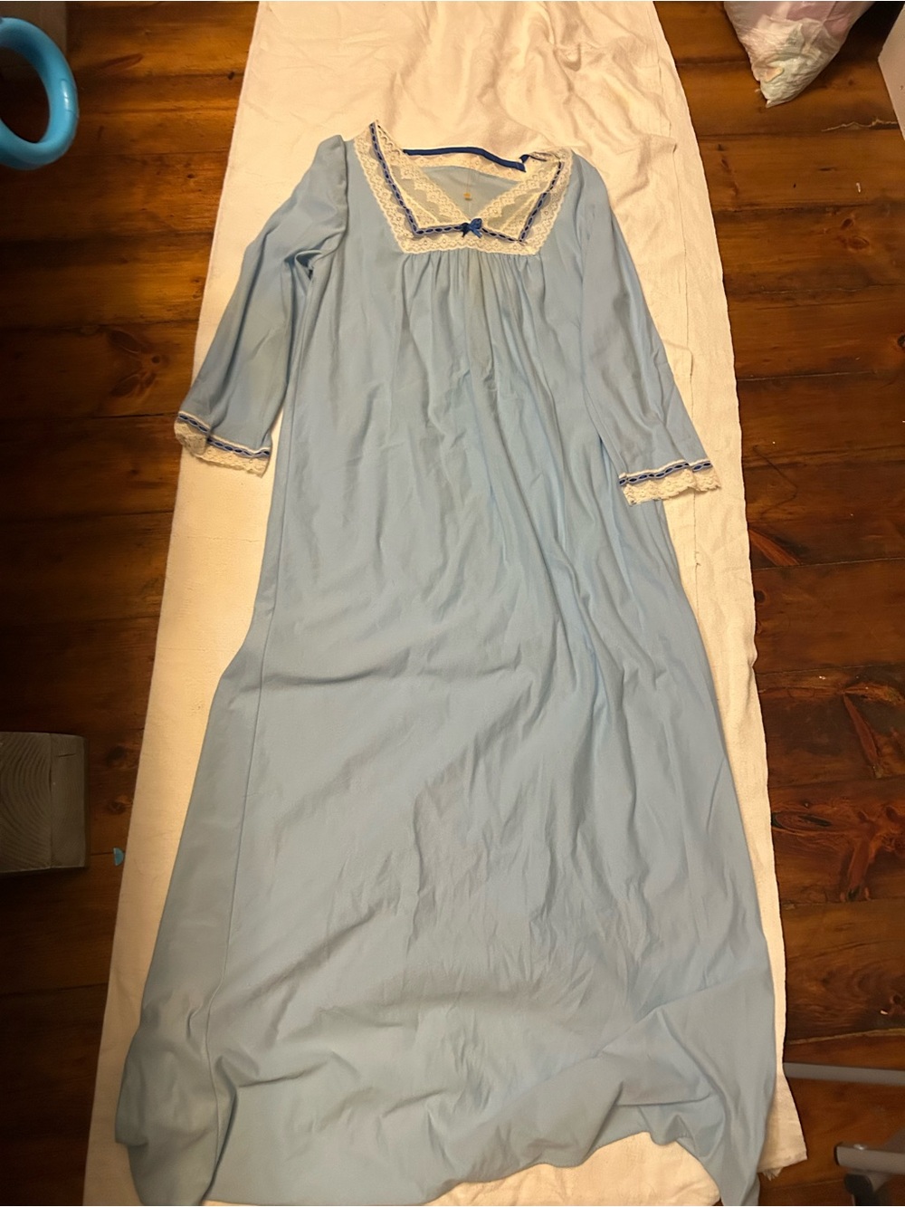 Vanity Fair Light Blue Long Lace-Trim Nightgown